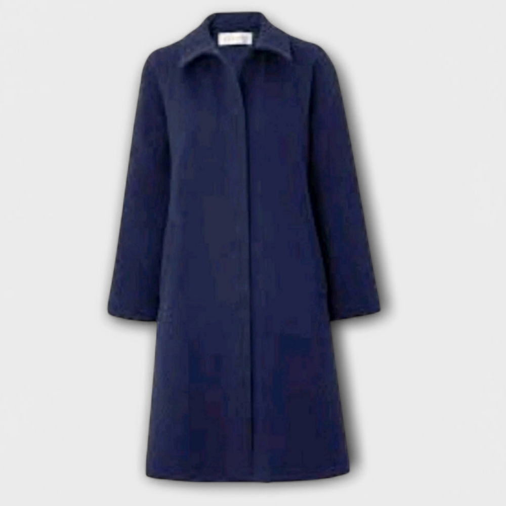 High Sport Diamond Jacquard Long Coat XS/S Navy Blue Quiet Luxury $2900